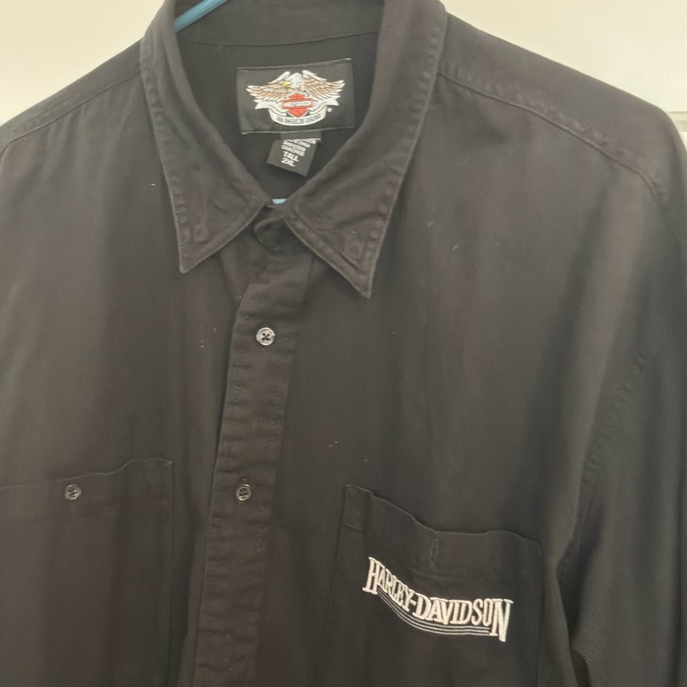 Harley-Davidson Black Collared Button-Down Shirt with Eagle Patch 2XL - Picture 2 of 8
